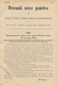 Dziennik Ustaw Państwa dla Królestw i Krajów w Radzie Państwa Reprezentowanych. 1879, cz. 47