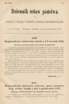 Dziennik Ustaw Państwa dla Królestw i Krajów w Radzie Państwa Reprezentowanych. 1879, cz. 48