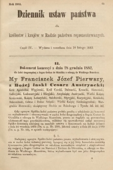 Dziennik Ustaw Państwa dla Królestw i Krajów w Radzie Państwa Reprezentowanych. 1883, cz. 4