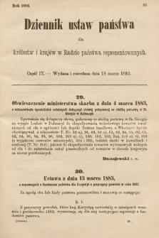 Dziennik Ustaw Państwa dla Królestw i Krajów w Radzie Państwa Reprezentowanych. 1883, cz. 9