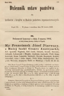 Dziennik Ustaw Państwa dla Królestw i Krajów w Radzie Państwa Reprezentowanych. 1883, cz. 11