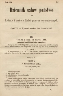 Dziennik Ustaw Państwa dla Królestw i Krajów w Radzie Państwa Reprezentowanych. 1883, cz. 12