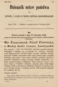Dziennik Ustaw Państwa dla Królestw i Krajów w Radzie Państwa Reprezentowanych. 1883, cz. 17