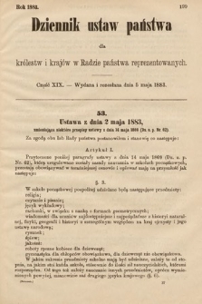 Dziennik Ustaw Państwa dla Królestw i Krajów w Radzie Państwa Reprezentowanych. 1883, cz. 19