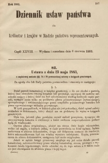 Dziennik Ustaw Państwa dla Królestw i Krajów w Radzie Państwa Reprezentowanych. 1883, cz. 28