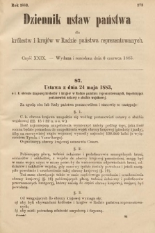 Dziennik Ustaw Państwa dla Królestw i Krajów w Radzie Państwa Reprezentowanych. 1883, cz. 29