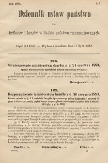 Dziennik Ustaw Państwa dla Królestw i Krajów w Radzie Państwa Reprezentowanych. 1883, cz. 37