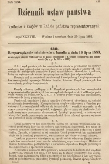 Dziennik Ustaw Państwa dla Królestw i Krajów w Radzie Państwa Reprezentowanych. 1883, cz. 38