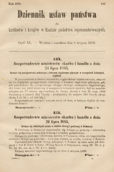 Dziennik Ustaw Państwa dla Królestw i Krajów w Radzie Państwa Reprezentowanych. 1883, cz. 40