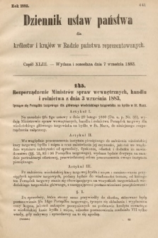 Dziennik Ustaw Państwa dla Królestw i Krajów w Radzie Państwa Reprezentowanych. 1883, cz. 43