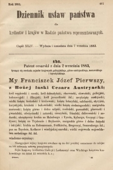 Dziennik Ustaw Państwa dla Królestw i Krajów w Radzie Państwa Reprezentowanych. 1883, cz. 44