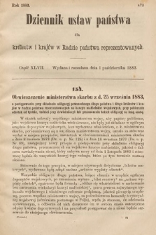 Dziennik Ustaw Państwa dla Królestw i Krajów w Radzie Państwa Reprezentowanych. 1883, cz. 47