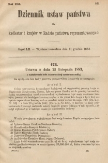 Dziennik Ustaw Państwa dla Królestw i Krajów w Radzie Państwa Reprezentowanych. 1883, cz. 52