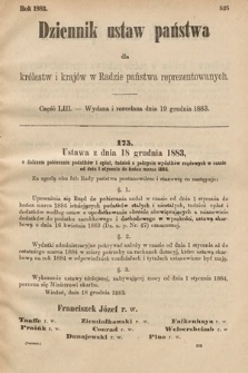 Dziennik Ustaw Państwa dla Królestw i Krajów w Radzie Państwa Reprezentowanych. 1883, cz. 53