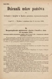 Dziennik Ustaw Państwa dla Królestw i Krajów w Radzie Państwa Reprezentowanych. 1884, cz. 2