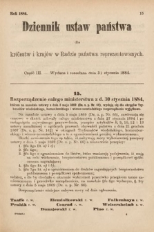 Dziennik Ustaw Państwa dla Królestw i Krajów w Radzie Państwa Reprezentowanych. 1884, cz. 3