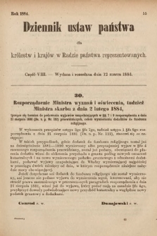 Dziennik Ustaw Państwa dla Królestw i Krajów w Radzie Państwa Reprezentowanych. 1884, cz. 8