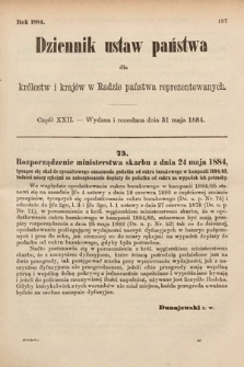 Dziennik Ustaw Państwa dla Królestw i Krajów w Radzie Państwa Reprezentowanych. 1884, cz. 22