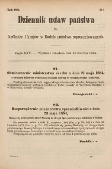 Dziennik Ustaw Państwa dla Królestw i Krajów w Radzie Państwa Reprezentowanych. 1884, cz. 25