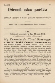 Dziennik Ustaw Państwa dla Królestw i Krajów w Radzie Państwa Reprezentowanych. 1884, cz. 30