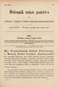 Dziennik Ustaw Państwa dla Królestw i Krajów w Radzie Państwa Reprezentowanych. 1884, cz. 33