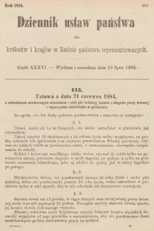 Dziennik Ustaw Państwa dla Królestw i Krajów w Radzie Państwa Reprezentowanych. 1884, cz. 36