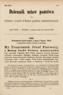 Dziennik Ustaw Państwa dla Królestw i Krajów w Radzie Państwa Reprezentowanych. 1884, cz. 42