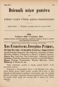 Dziennik Ustaw Państwa dla Królestw i Krajów w Radzie Państwa Reprezentowanych. 1884, cz. 43