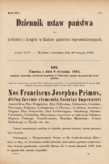 Dziennik Ustaw Państwa dla Królestw i Krajów w Radzie Państwa Reprezentowanych. 1884, cz. 45