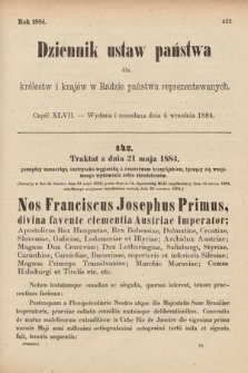 Dziennik Ustaw Państwa dla Królestw i Krajów w Radzie Państwa Reprezentowanych. 1884, cz. 47