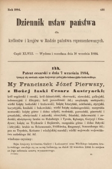 Dziennik Ustaw Państwa dla Królestw i Krajów w Radzie Państwa Reprezentowanych. 1884, cz. 48