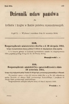 Dziennik Ustaw Państwa dla Królestw i Krajów w Radzie Państwa Reprezentowanych. 1884, cz. 50