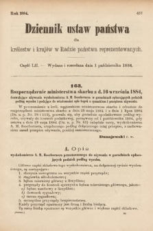 Dziennik Ustaw Państwa dla Królestw i Krajów w Radzie Państwa Reprezentowanych. 1884, cz. 52