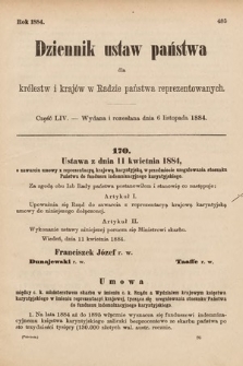 Dziennik Ustaw Państwa dla Królestw i Krajów w Radzie Państwa Reprezentowanych. 1884, cz. 54