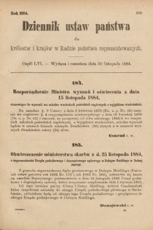 Dziennik Ustaw Państwa dla Królestw i Krajów w Radzie Państwa Reprezentowanych. 1884, cz. 56