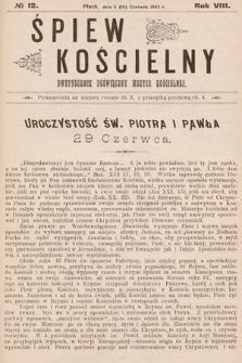 Śpiew Kościelny : dwutygodnik poświęcony muzyce kościelnej. 1903, nr 12