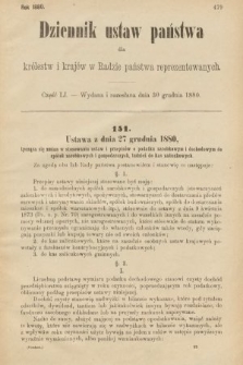Dziennik Ustaw Państwa dla Królestw i Krajów w Radzie Państwa Reprezentowanych. 1880, cz. 51