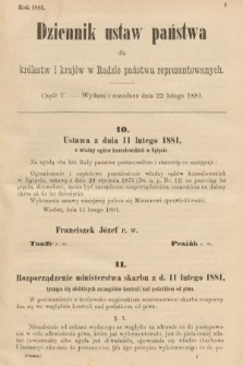 Dziennik Ustaw Państwa dla Królestw i Krajów w Radzie Państwa Reprezentowanych. 1881, cz. 5