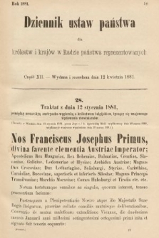 Dziennik Ustaw Państwa dla Królestw i Krajów w Radzie Państwa Reprezentowanych. 1881, cz. 12
