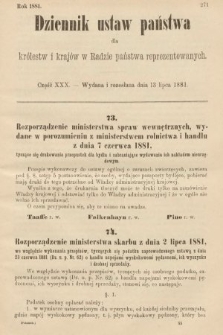 Dziennik Ustaw Państwa dla Królestw i Krajów w Radzie Państwa Reprezentowanych. 1881, cz. 30