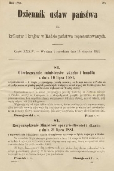 Dziennik Ustaw Państwa dla Królestw i Krajów w Radzie Państwa Reprezentowanych. 1881, cz. 34