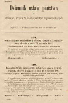 Dziennik Ustaw Państwa dla Królestw i Krajów w Radzie Państwa Reprezentowanych. 1881, cz. 40