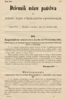 Dziennik Ustaw Państwa dla Królestw i Krajów w Radzie Państwa Reprezentowanych. 1881, cz. 41