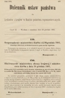 Dziennik Ustaw Państwa dla Królestw i Krajów w Radzie Państwa Reprezentowanych. 1881, cz. 51