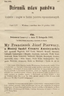 Dziennik Ustaw Państwa dla Królestw i Krajów w Radzie Państwa Reprezentowanych. 1881, cz. 54