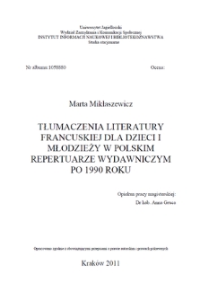 Tłumaczenia literatury francuskiej dla dzieci i młodzieży w polskim repertuarze wydawniczym po 1990 roku