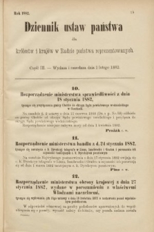 Dziennik Ustaw Państwa dla Królestw i Krajów w Radzie Państwa Reprezentowanych. 1882, cz. 3