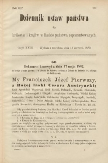 Dziennik Ustaw Państwa dla Królestw i Krajów w Radzie Państwa Reprezentowanych. 1882, cz. 23