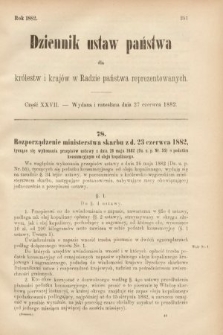 Dziennik Ustaw Państwa dla Królestw i Krajów w Radzie Państwa Reprezentowanych. 1882, cz. 27