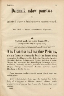 Dziennik Ustaw Państwa dla Królestw i Krajów w Radzie Państwa Reprezentowanych. 1882, cz. 29